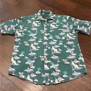 Club Room Mens M Green Tropical Print Cotton Button-Up Shirt Short Sleeve